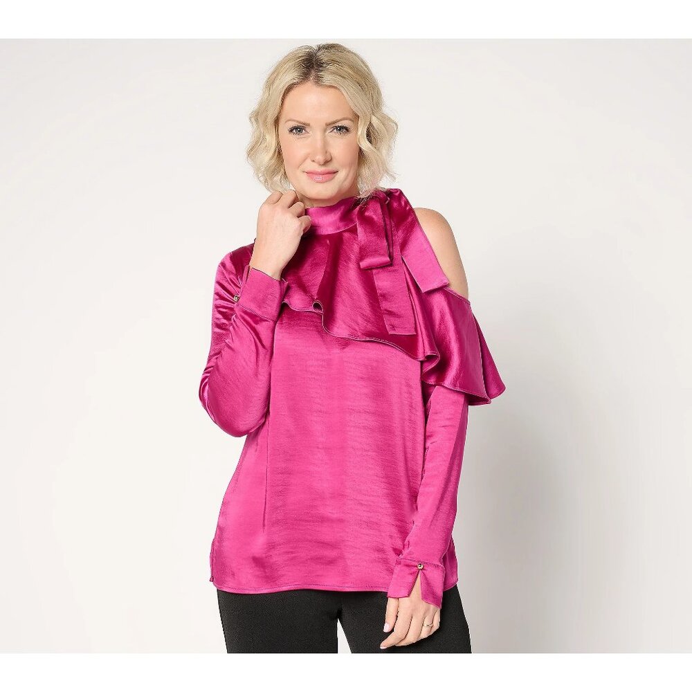 Fierce by Mally Alexis Ruffle Off Shoulder Blouse Size XL Fuchsia Feminine NEW